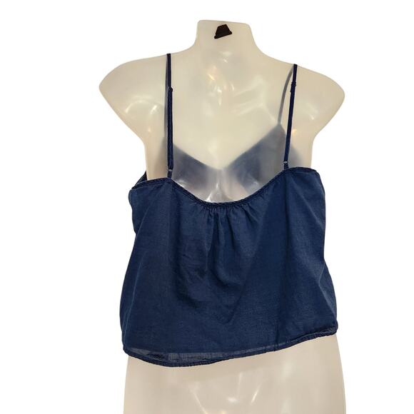 American Eagle Pintuck Sleeveless Boho Button Up Tank Top Navy Blue Medium - Picture 2 of 12